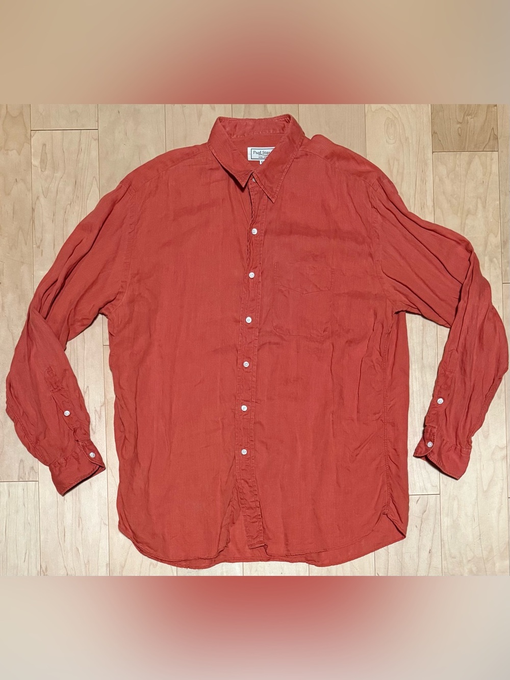 Paul Stuart 100% Italian Linen Long Sleeve Button Down Shirt Pink Coral Men’s XL